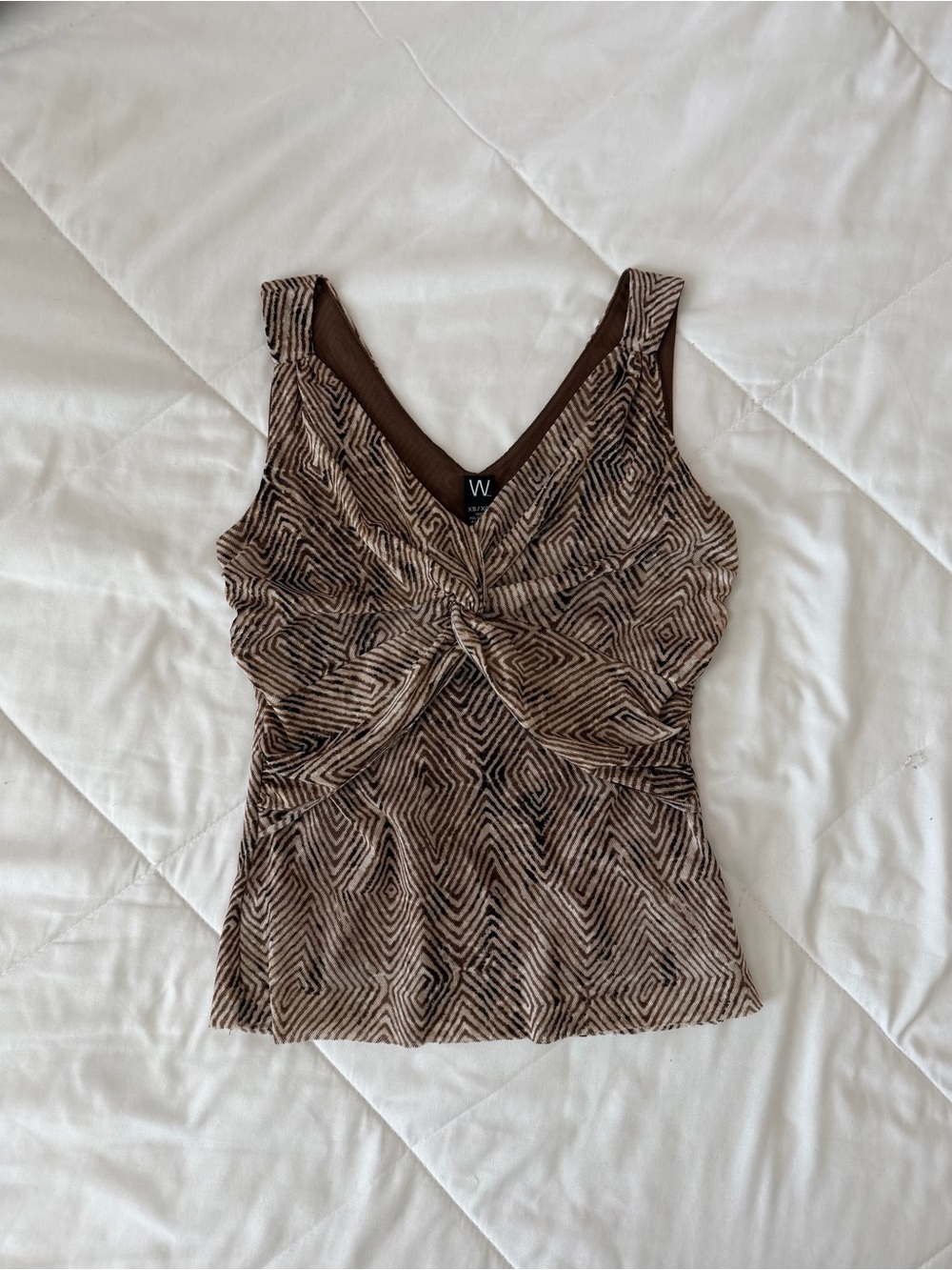y2k vintage W by Worth Brown Geometric Twist-Front V-Neck Camisole